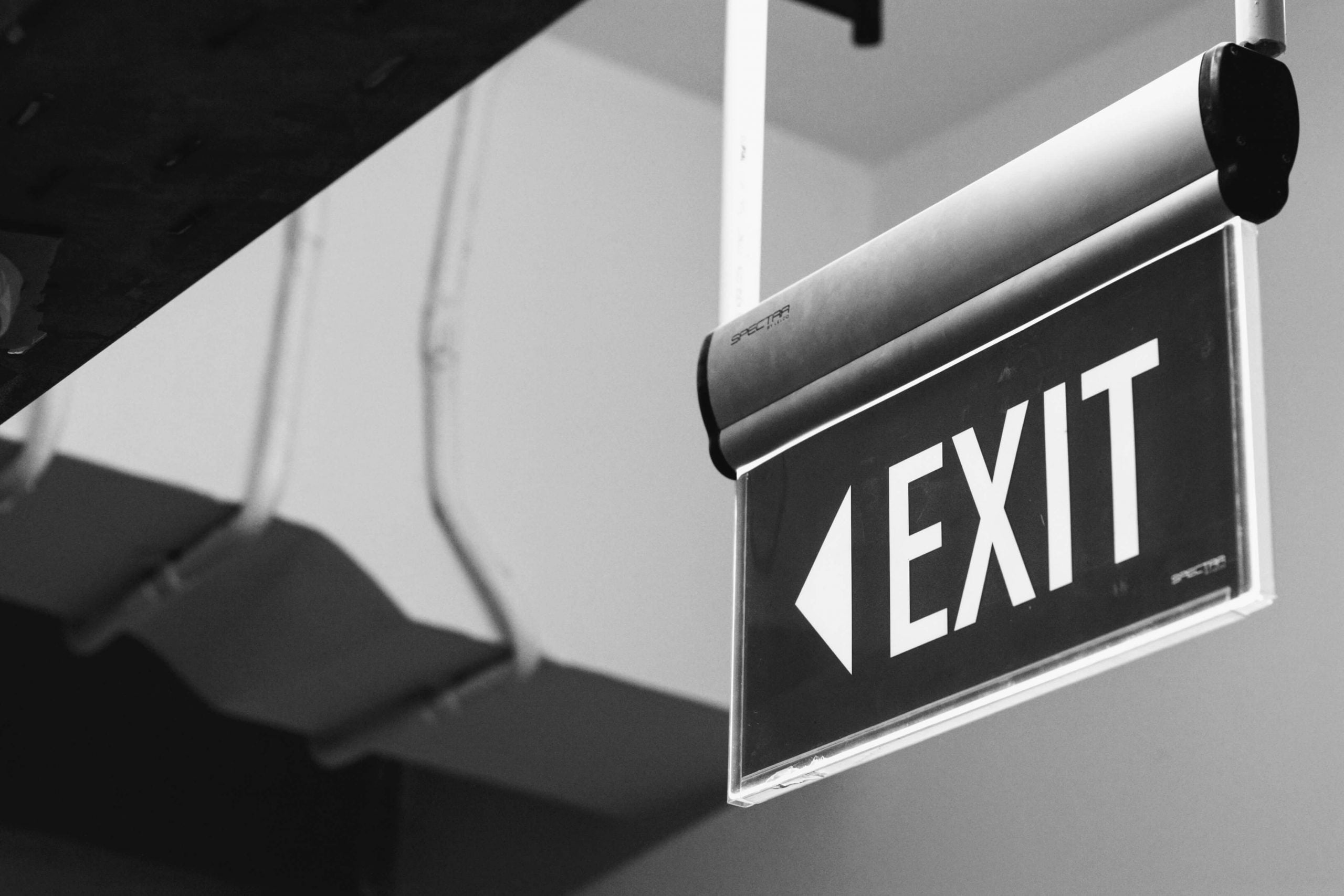 exit sign in black and white
